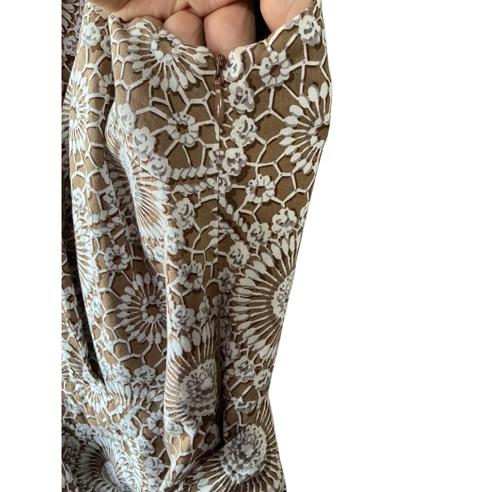 Evan-Picone Brown White Medallion Lace Sleeveless Wrap Dress Belted Size 10 - Picture 4 of 8